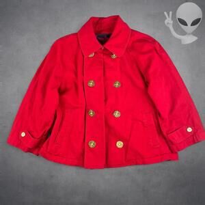 Lauren Ralph Lauren Jacket Women's Large Red Double Breasted Peacoat Gold Button